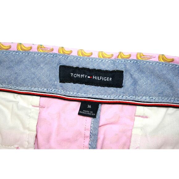 Tommy Hilfiger TH Flex 9” Chino Shorts Banana Print Mens Size 36 Pink / Yellow - Picture 4 of 9